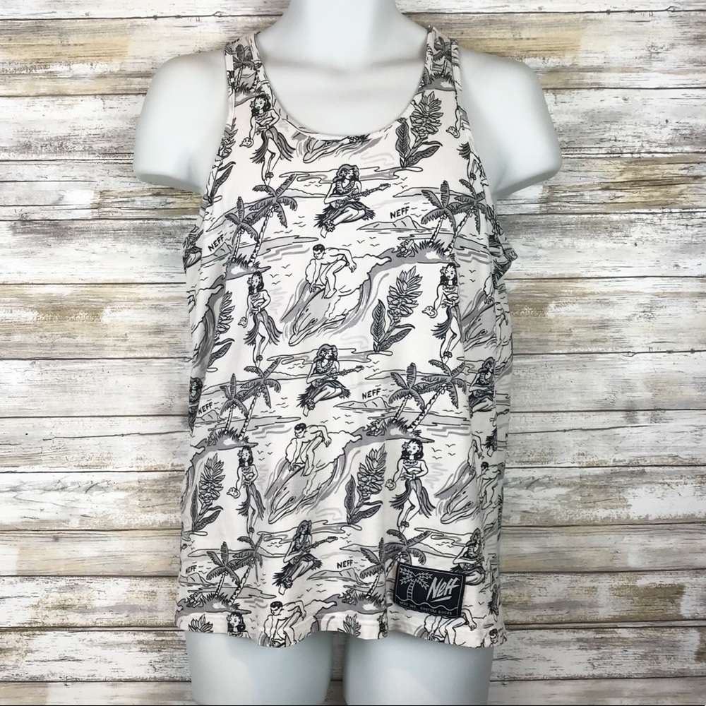 Neff Black/white Hawaiian print tank sz S